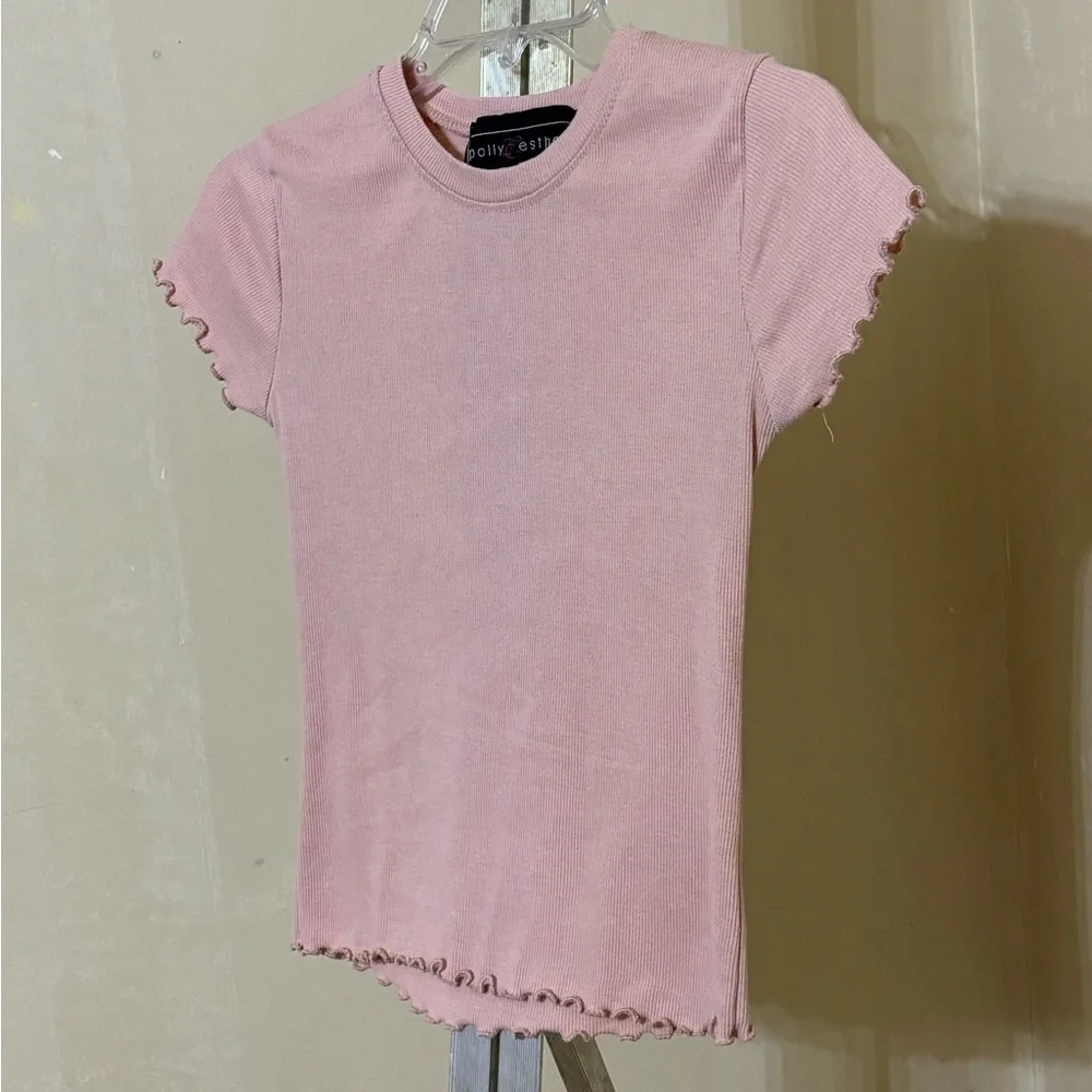 POLLY&ESTHER RIBBED CREW NECK SHORT SLEEVE TEE SZ SMALL - Picture 2 of 7
